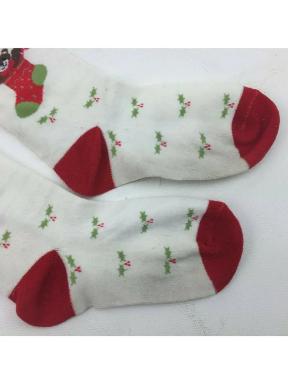 Vintage Christmas Bear Stocking Crew Socks Red Green Holly Berry
